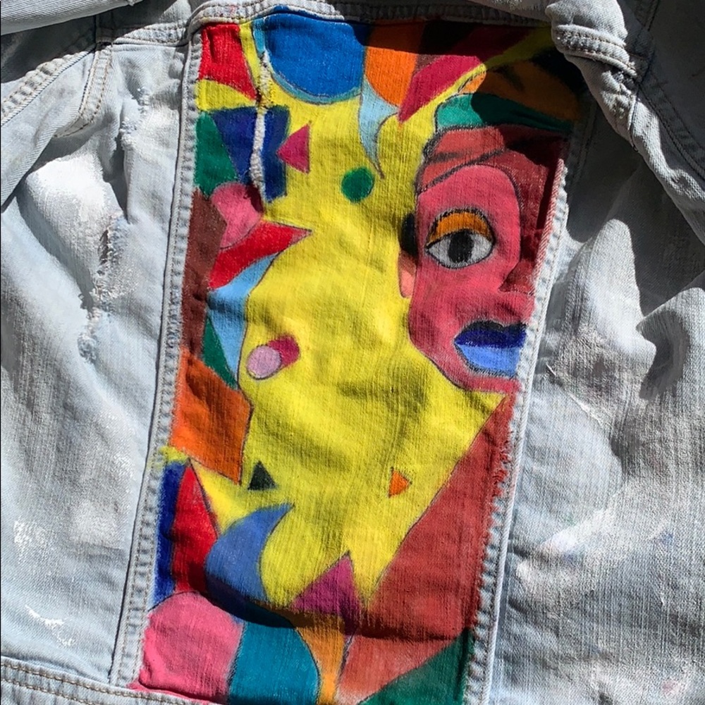 Hand painted Abstract Ripped Jean Jacket - Picture 2 of 5